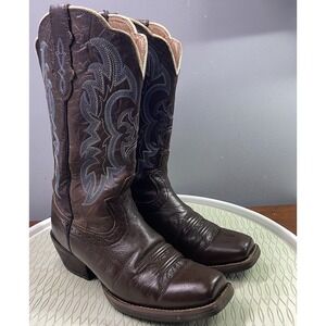 JUSTIN Women's Leather Brown& Blue Western Cowgirl Cowboy Riding Boots Sz. 7.5 B